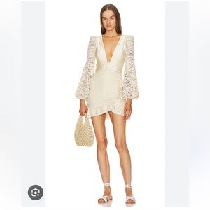 PatBO Cream Crochet Plunge Mini Dress